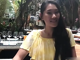 Skinny hot Chinese tourist bangs washed out bloke she just met close wits a guest-house lobby