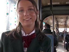 Young girl has anal coitus on make an issue of public bus