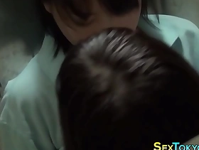 Lesbian teen asian rations out hairy pussy
