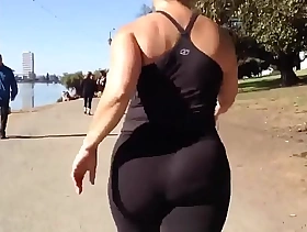 Candid - buxom asian nutbooty upon yogapants