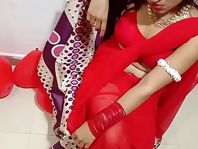 Newly Married Indian Wife In Red Sari Celebrating Valentine With Her Desi Tighten one's belt - Full Hindi Best XXX