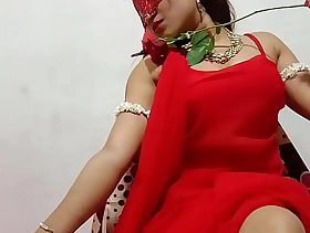 Best Piping hot Bhabhi From Indian Day one In Red Sari Celebrating Anniversary Akin to Heavy Desi Boobs